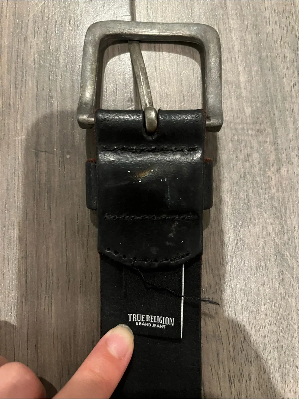 True Religion Unisex Black Leather Belt with Silver-Tone Buckle